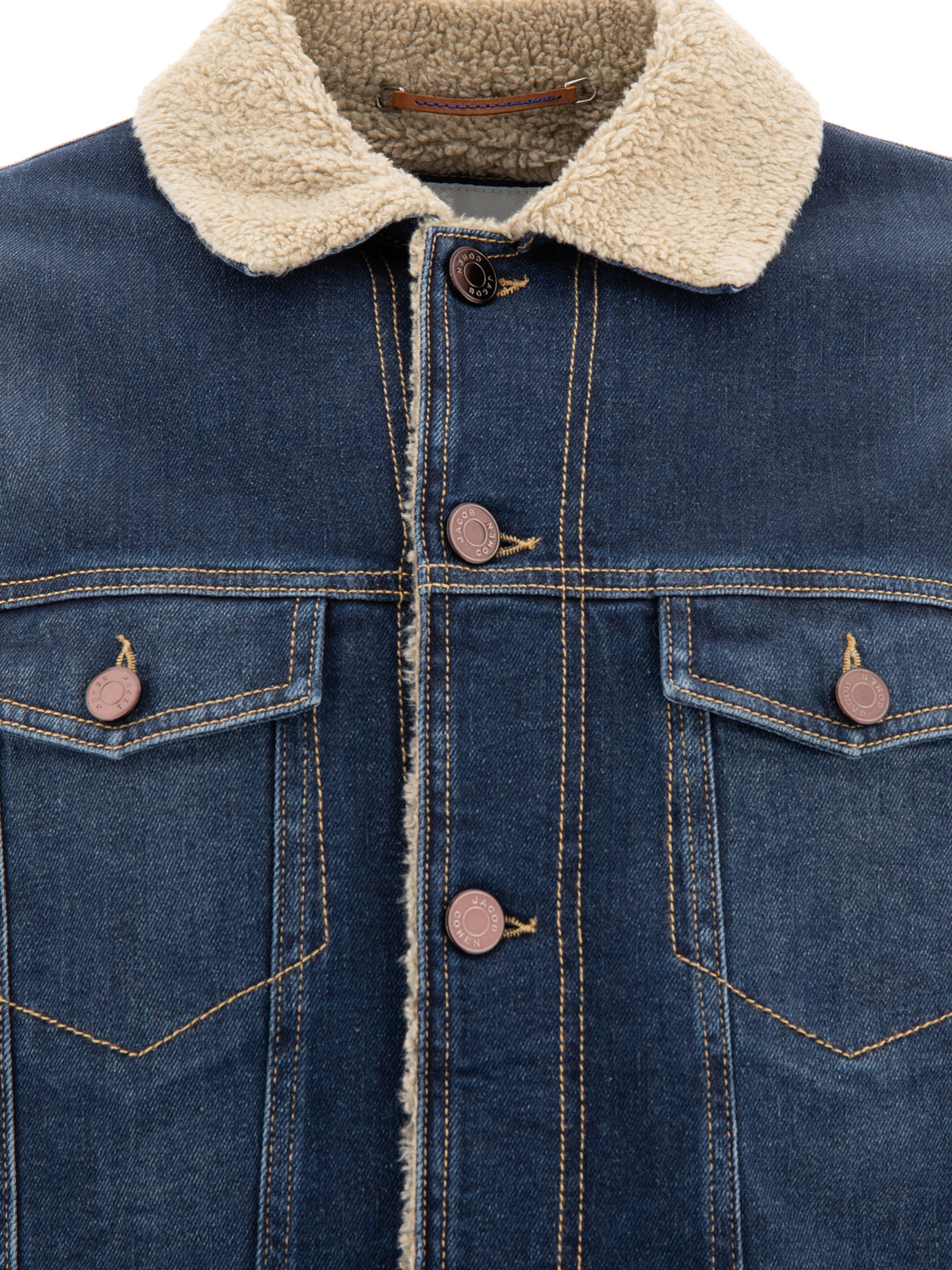 JACOB COHEN Blue Denim and shearling jacket